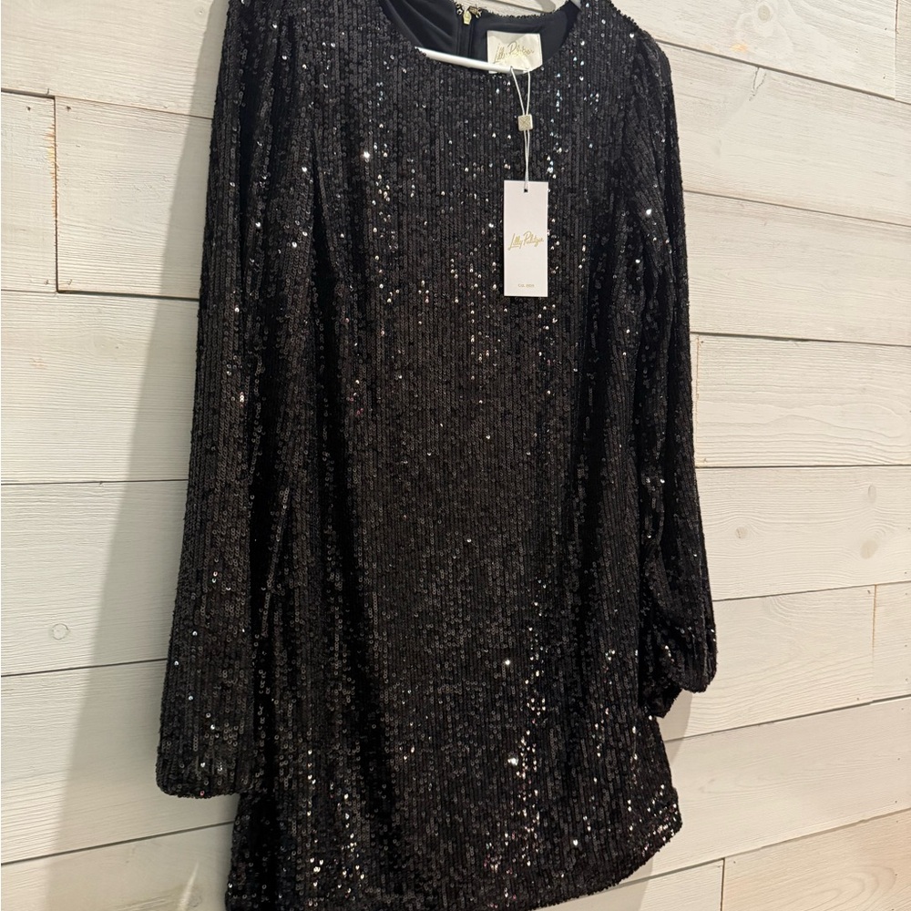NWT Lilly Pulitzer Black Sequin Long Sleeve Romper - Nicoline - Picture 2 of 7
